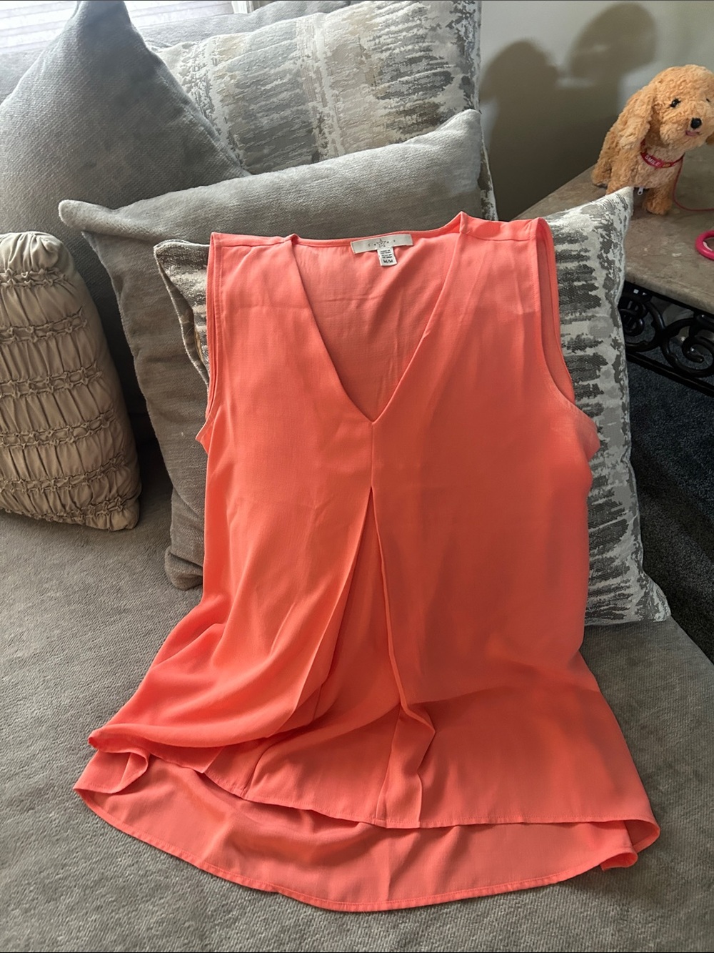 Sleeveless Coral V-Neck Pleated Camisole